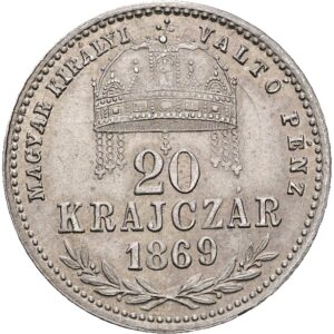 Stříbrný 20 Krejcar 1869 GYF . František Josef I.