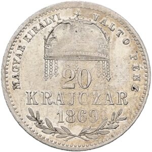 Stříbrný 20 Krejcar 1869 K.b František Josef I.