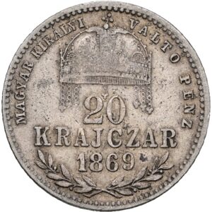 Stříbrný 20 Krejcar 1869 Gyf František Josef I.