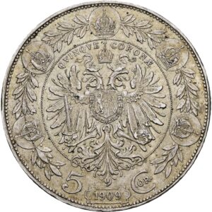 Stříbrná 5koruna 1909 Schwartz ,František Josef I.