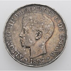 1 Peso 1897 , Alfonso XIII, Filipíny.